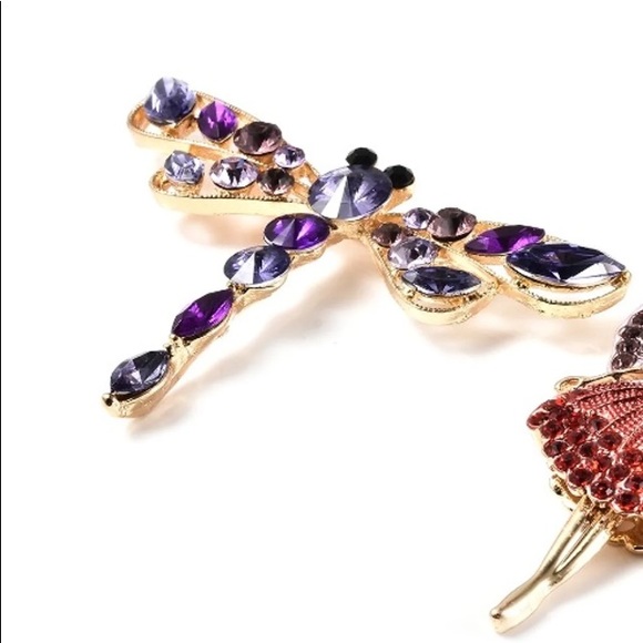 Multi Color Austrian Crystals Fairy Dragonfly Brooch Pin Pendant - Reduced - Picture 10 of 13